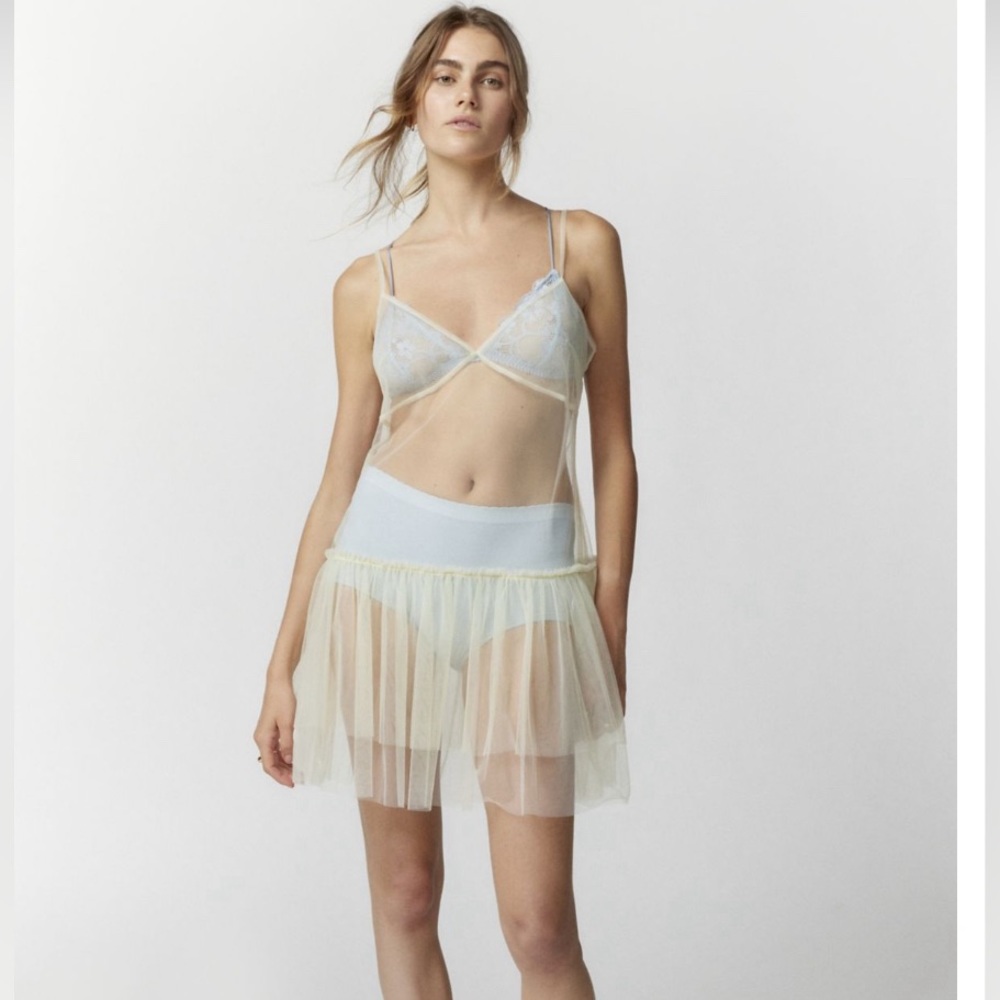 Aria Sheer Ruffle Mini Dress NWT L Lime - Picture 2 of 5